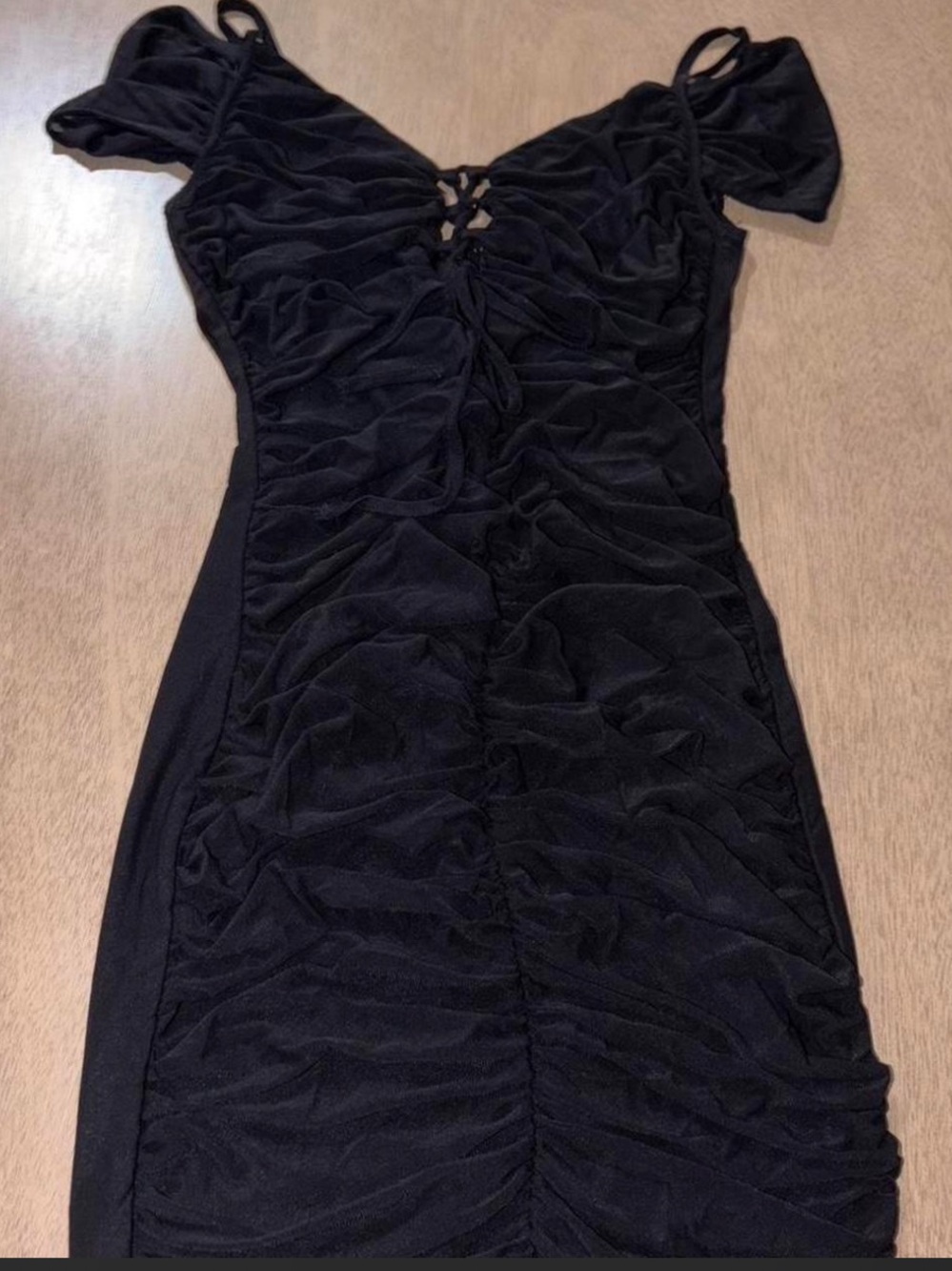 Fashion Nova black off the shoulder ruched bodycon dress